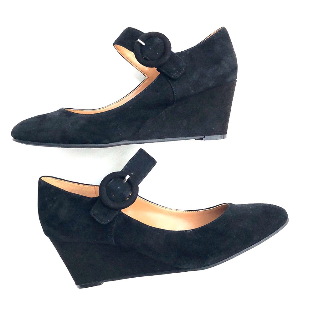 Nine West Black Suede Mary Jane Wedge Pumps